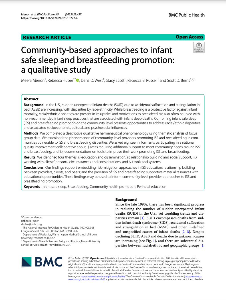 Community-based approaches to infant safe sleep and breastfeeding promotion: a qualitative study